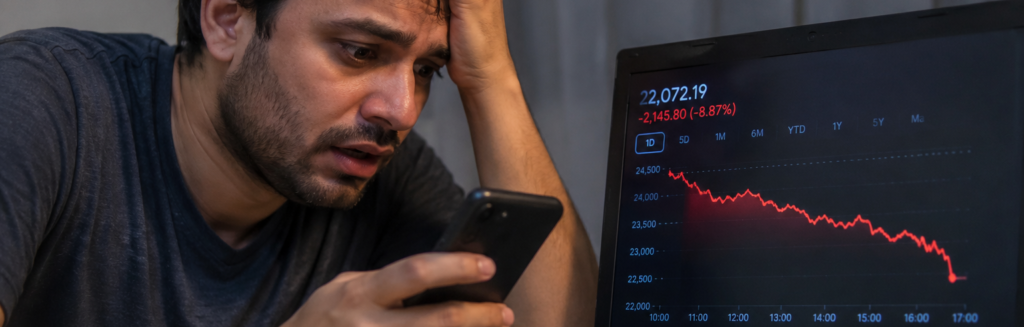 Banner sobre panic selling: por que investidores vendem ações e FIIs na pior hora por medo